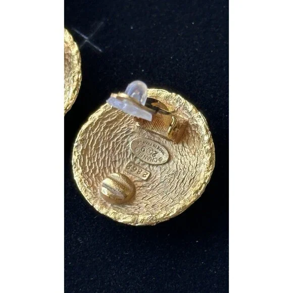 Chanel Authentic Coco Mark Braided Earrings Round Vintage Gold-tone 3 Cm - Picture 4 of 6